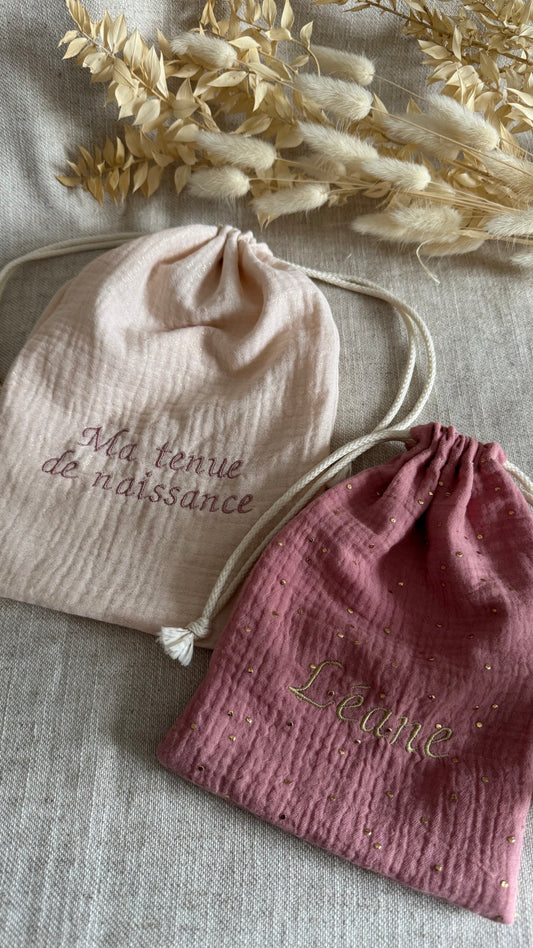Sac pochon personnalisé en double gaze de coton